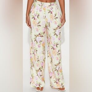Floral Wide-Leg Linen Pants